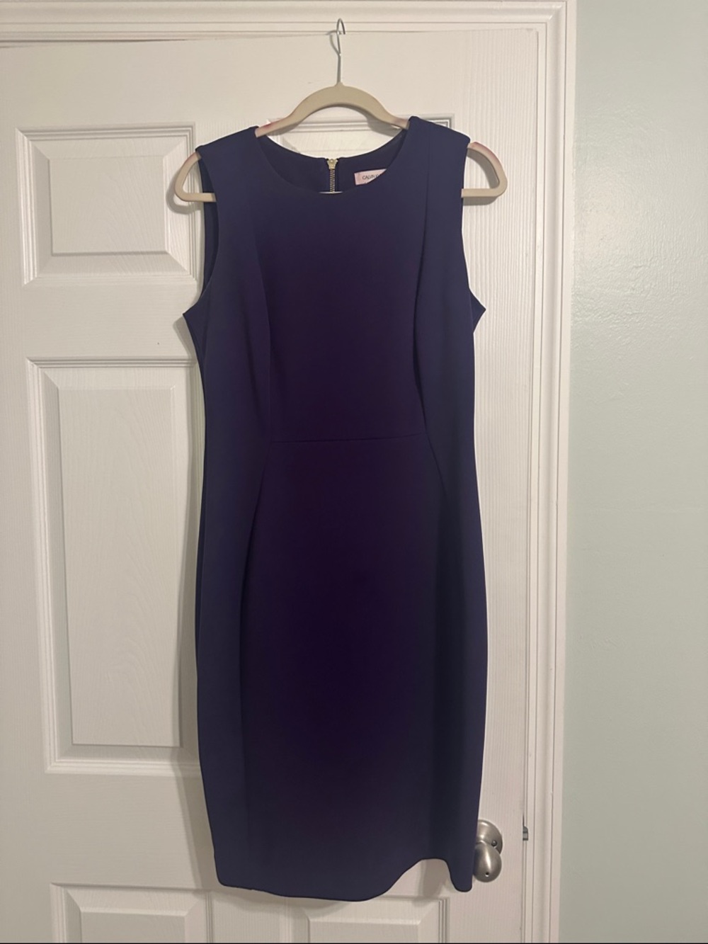 Calvin Klein Sleeveless Midi Sheath Dress in Navy Purple